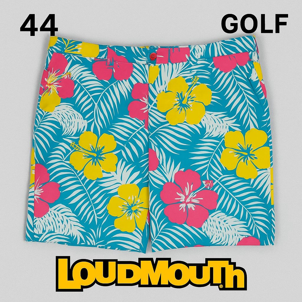 Loudmouth Men's Flat Front Shorts - Blue, Yellow, Pink Floral
